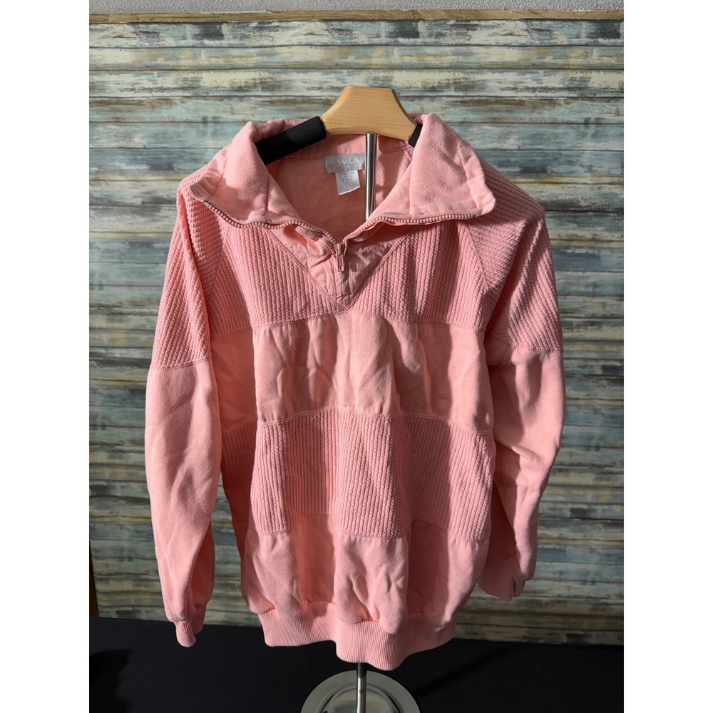 Lavon Quarter Zip Pullover Sweatshirt Large Pink Excellent Vintage Mixed Texture